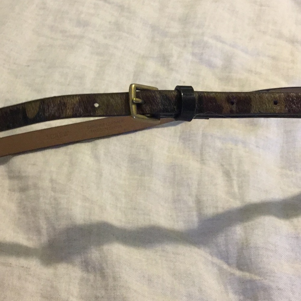 J. Crew camo print calf hair leather skinny belt